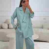 חליפת סאטן כפתורים- מנטה