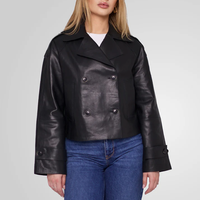 מעיל עור חצי שרוול רחב- שחור