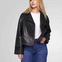 מעיל עור חצי שרוול רחב- שחור