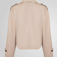 מעיל עור חצי שרוול רחב- אבן