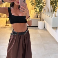 מכנס פסים בלון בשילוב חגורה- חום