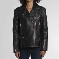 מעיל עור משומן רוכסנים- שחור