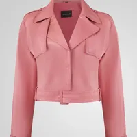 מעיל עור כפתור מגנט- ורוד