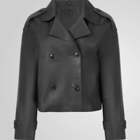 מעיל עור חצי שרוול רחב- שחור