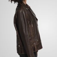 מעיל עור משומן רוכסנים- חום