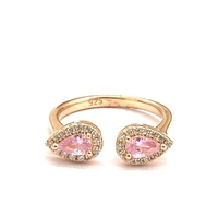 טבעת כסף 925 בציפוי רוז גולד - 2 אבנים ורודות