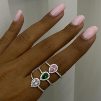 טבעת כסף 925 - טיפה ירוקה משובצת זרקונים