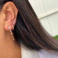 עגילים כסף 925 בציפוי רוז גולד - חישוק צמוד אבן אובלית