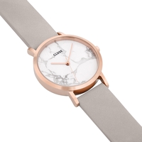 Rose golden stainless steel case, grey leather strap, Japanese quartz