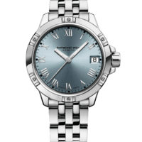 Montre à quartz classique en acier avec cadran bleu et date Tango pour femme