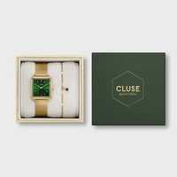 28 5 mm - CG10317 Gift Box La Tétragone Mesh and Malachite Bracelet Gold Colour