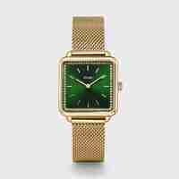 28 5 mm - CG10317 Gift Box La Tétragone Mesh and Malachite Bracelet Gold Colour