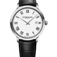 Toccata Men's Classic White Dial Quartz Watch, 39mm Stainless steel, black leather strap, white dial 5485-STC-00300