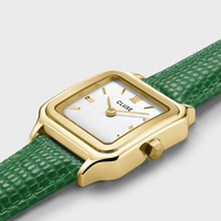 Gracieuse Petite Watch Leather, Emerald Green Lizard, Gold Colour
