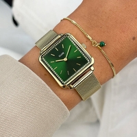 28 5 mm - CG10317 Gift Box La Tétragone Mesh and Malachite Bracelet Gold Colour