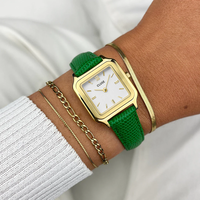 Gracieuse Petite Watch Leather, Emerald Green Lizard, Gold Colour