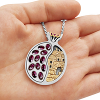 Jerusalem Old City Pomegranate Silver Gold & Garnet Necklace