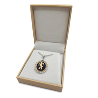 925 Sterling Silver and 14k Gold Lion of Judah Pendant with Round Onyx Stone