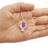 14K Gold Sterling Silver Ruby Shema Yisrael Pomegranate Locket Necklace
