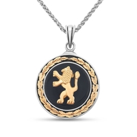 925 Sterling Silver and 14k Gold Lion of Judah Pendant with Round Onyx Stone