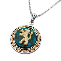 925 Sterling Silver And Gold Round Eilat Stone Lion of Judah Pendant