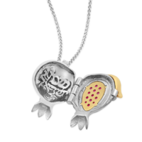 14K Gold Sterling Silver Ruby Shema Yisrael Pomegranate Locket Necklace