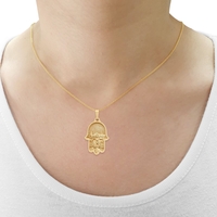 14K Solid Gold Jerusalem Hamsa Necklace