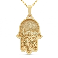 14K Solid Gold Jerusalem Hamsa Necklace