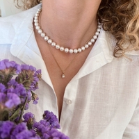 Classic Pearl  Necklace With Diamonds | שרשרת עם פנינה ויהלומים