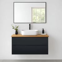 ארון אמבטיה תלוי אודם בוצ'ר שחור כולל כיור מונח