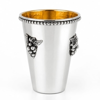 Handmade pure silver Kiddush cup decorated with grapes