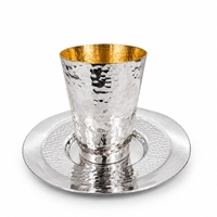 Handmade Kiddush set, hammered from pure 925 silver, made in Israel