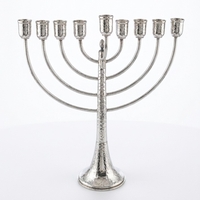Pure Silver Menorah, Hammered Bows Model | A classically designed Hanukkah menorah