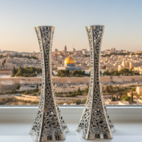 זוג פמוטים כוכב S מנוסר כסף טהור