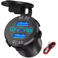 שקע USB משולש עם טעינה מהירה כולל TYPE C