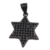 Star of David 925 silver pendant inlaid with black zircons