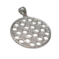 A round silver pendant with many Stars of David