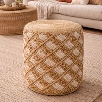 הדום ישיבה עגול מראטן וחבל – עיצוב טבעי בסגנון בוהו