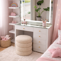 שידת איפור עם מראה ותאורת LED היקפית – כולל הדום לבן-דגם שיה