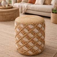 הדום ישיבה עגול מראטן וחבל – עיצוב טבעי בסגנון בוהו