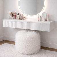 קונסולת איפור מרחפת עם מראה LED והדום פרווה