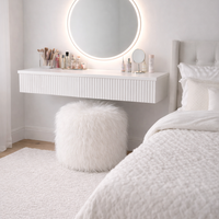 קונסולת איפור מרחפת עם מראה LED והדום פרווה