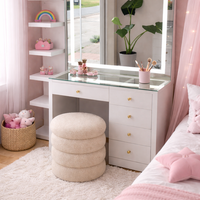 שידת איפור עם מראה ותאורת LED היקפית – כולל הדום לבן-דגם שיה