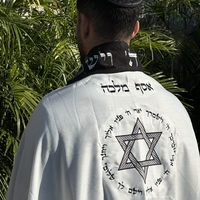 טלית מופת חתנים מהודרת רקמה שחורה מפוארת + שם רקום + עטרה שחורה