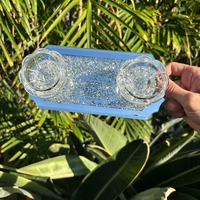 פמוטי זכוכית מחוברים למגש אבנים מנצנצות מעוטר 9.5*20 ס