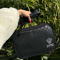 תיק טלית יוקרתי שחור משובץ דמוי עור כתר 36*23