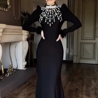 שמלת קטיפה מבד קוריאני משולבת אבנים