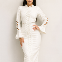 שמלה לבנה לאירוע/ערב בד מחטב