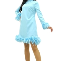 הכי טרדני dress Kayla שילוב נוצות!! ורוד/שחורת/תכלת
