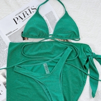 בגד ים בד מנצנץ כולל חצאית חוף👙🏖 green